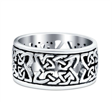 Weave Celtic Oxidized Band Solid 925 Sterling Silver Thumb Ring (10mm)